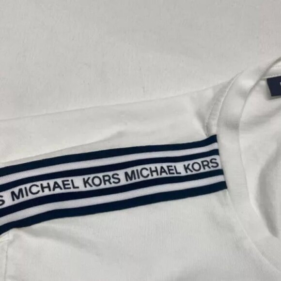 Michael Kors Logo Patch Short Sleeved Tee White Black Men's XL Athleisure EUC - Picture 6 of 8